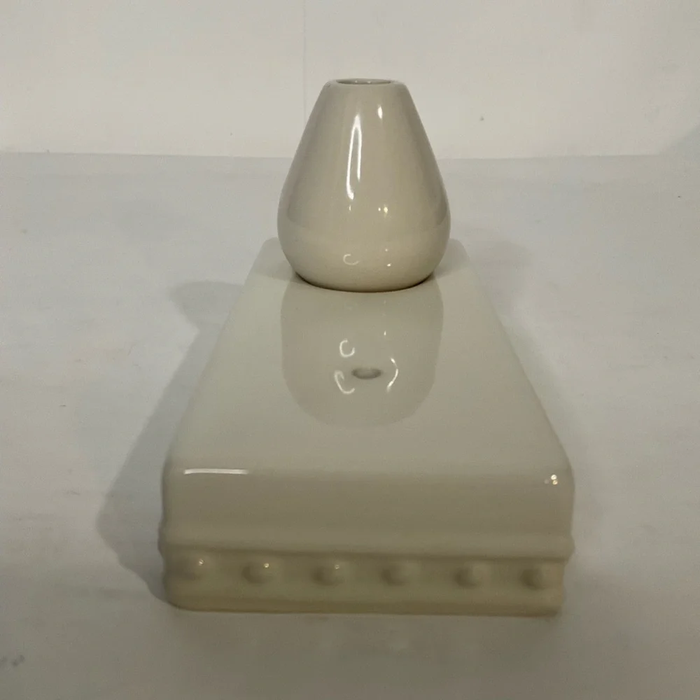 Nora Fleming S5 Retired White Pearl Dot Stoneware Bud Vase & Toothpick Holder